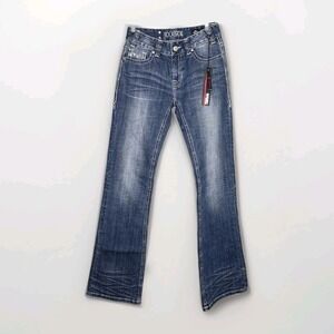 NWT Rock & Roll Cowgirl Womens Sz 26x34 Midrise Bootcut Denim Blue Jeans Western